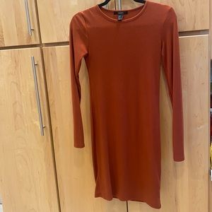 Forever 21 long sleeve mini dress ribbed size small rust color